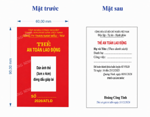 Thẻ an toàn lao động- in thẻ màu - KT: 60mm x 90mm